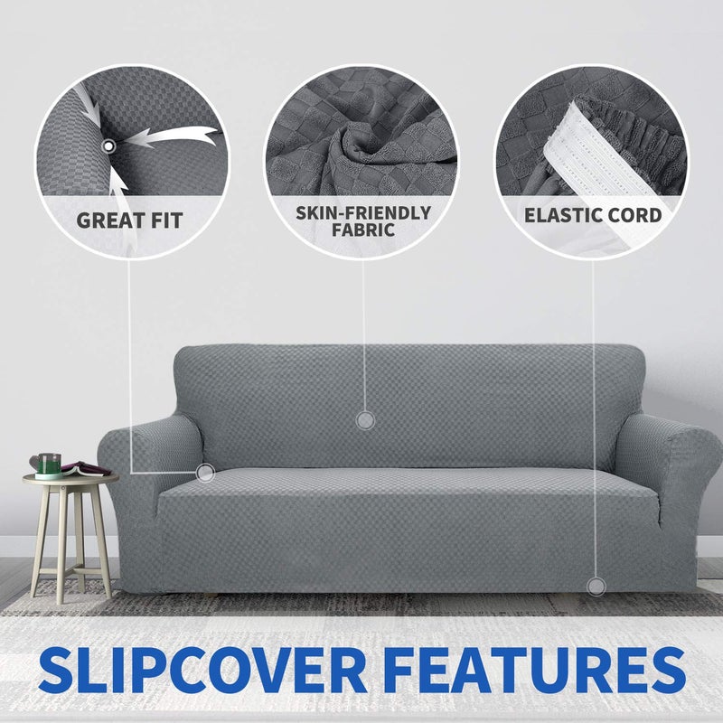 ZNSAYOTX 1 Piece Jacquard Couch Covers for 3 Cushion Couch High Stretch Sofa Cover for Pets Dogs Anti Slip Extra Large Sofa Slipcovers Furniture Protector (XL Sofa, Light Grey) - Image 3